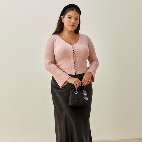 REFORMATION Gellar Knit Top In Light Pink - Picture 1 of 7